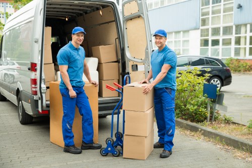 Local moving van helping with furniture and boxes in Tower Hill