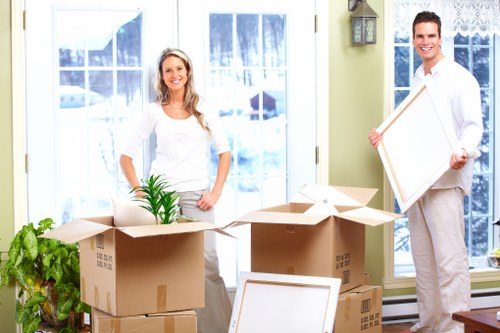 Packed moving boxes and furniture for a Tower Hill relocation